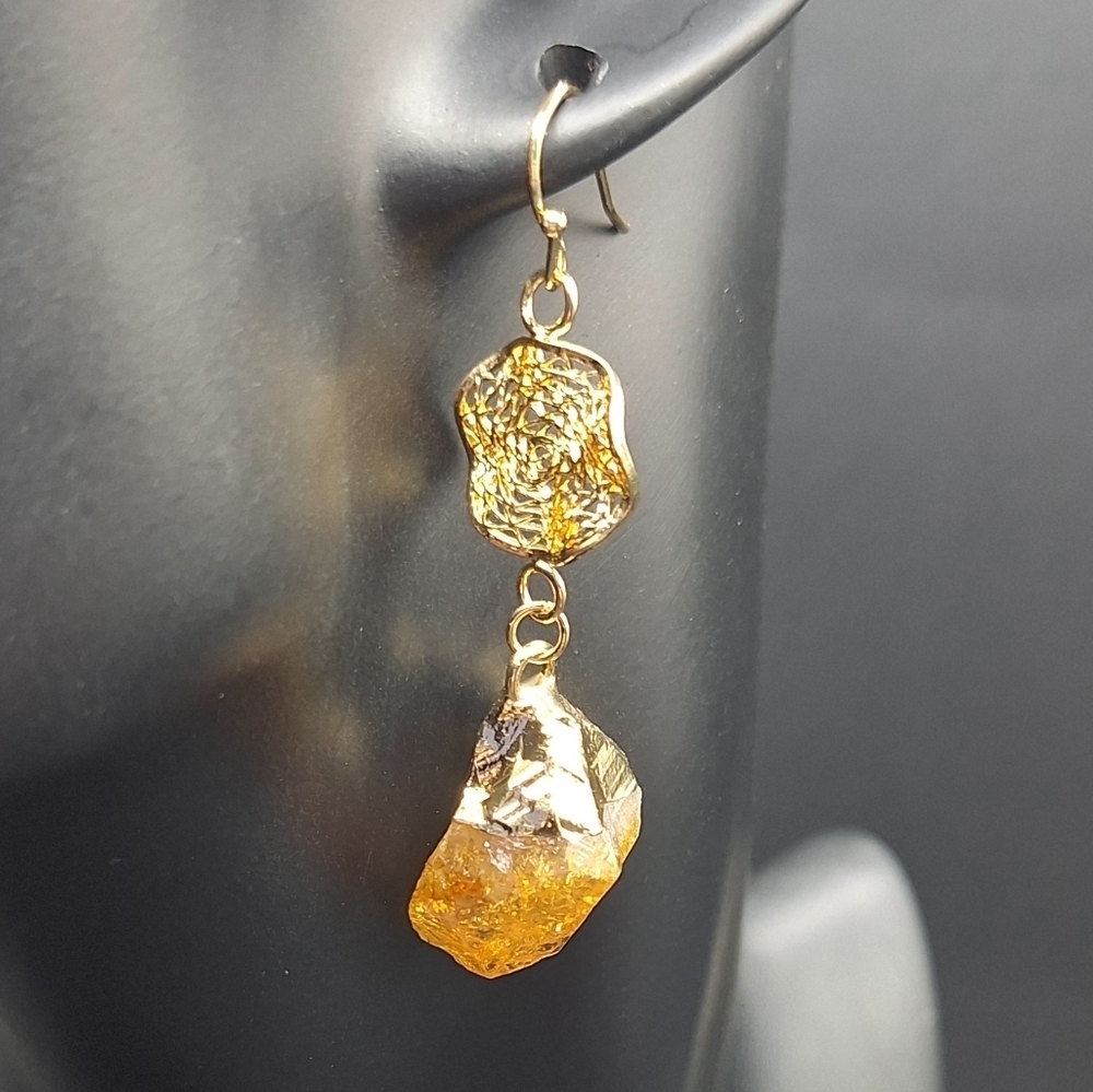 Golden Dreamcatcher Citrine Earrings โ Manifestation & Abundance Crystal Jewelry